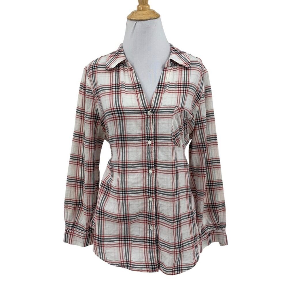 Joie Shirt Womens M Medium Multi Cotton Plaid Button Front Long Sleeve Pocket